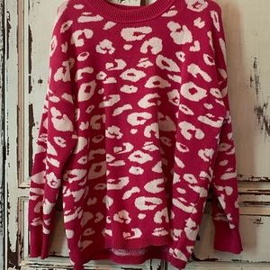 Chic Soul Hot Pink Leopard Print Sweater Tunic